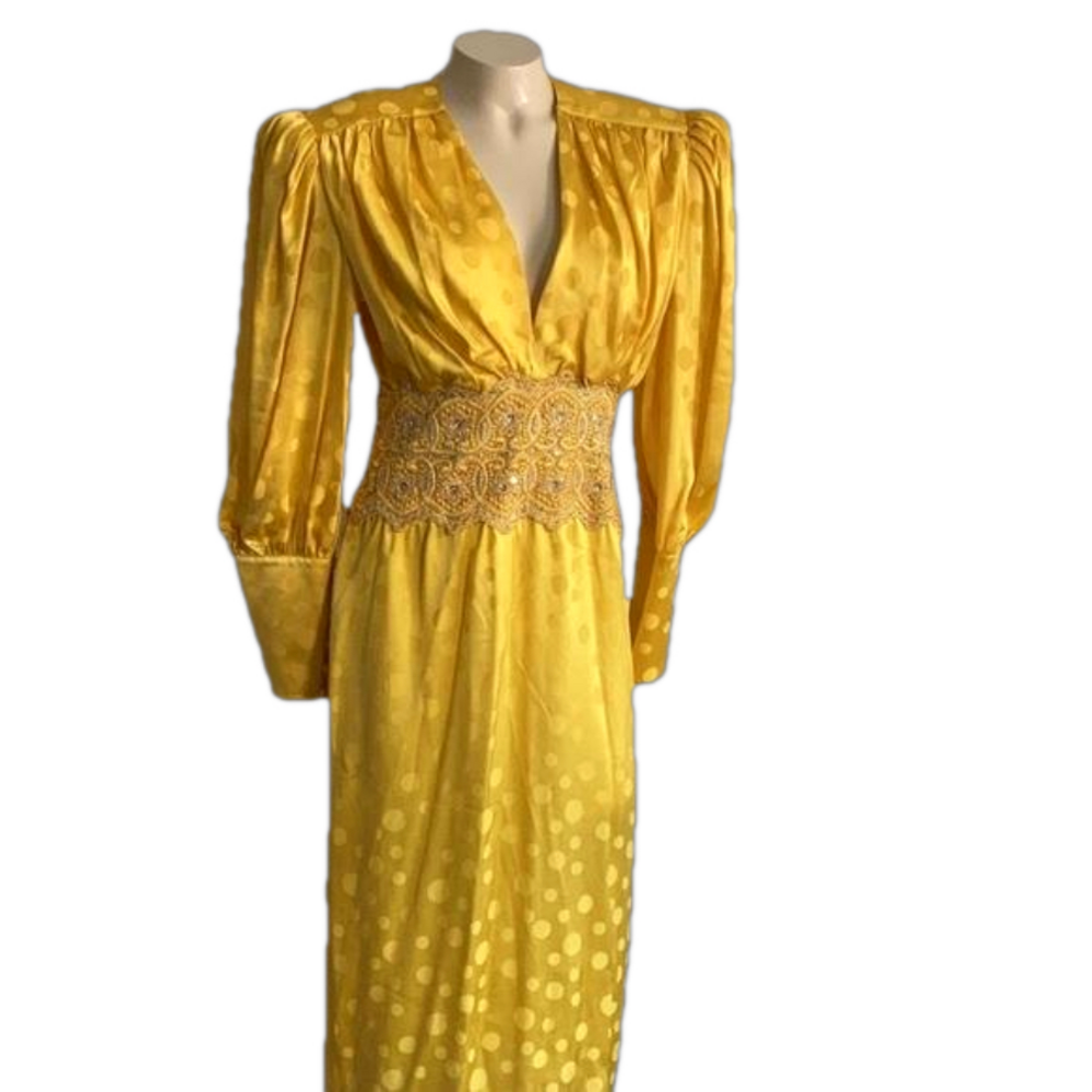 Vtg Francesca of Damon for Starington yellow v neck silk dress . SZ 8